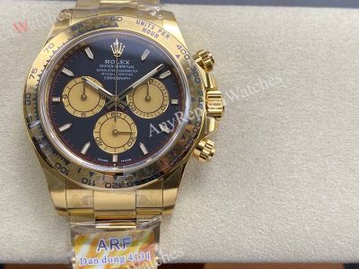 ARF Rolex Daytona Dandong 4131 Movement 904L Steel 40mm Black Face YG Band Watch